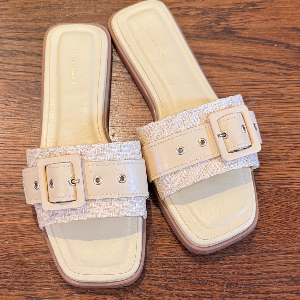 Anthropologie Women's Cream Slide Sandals